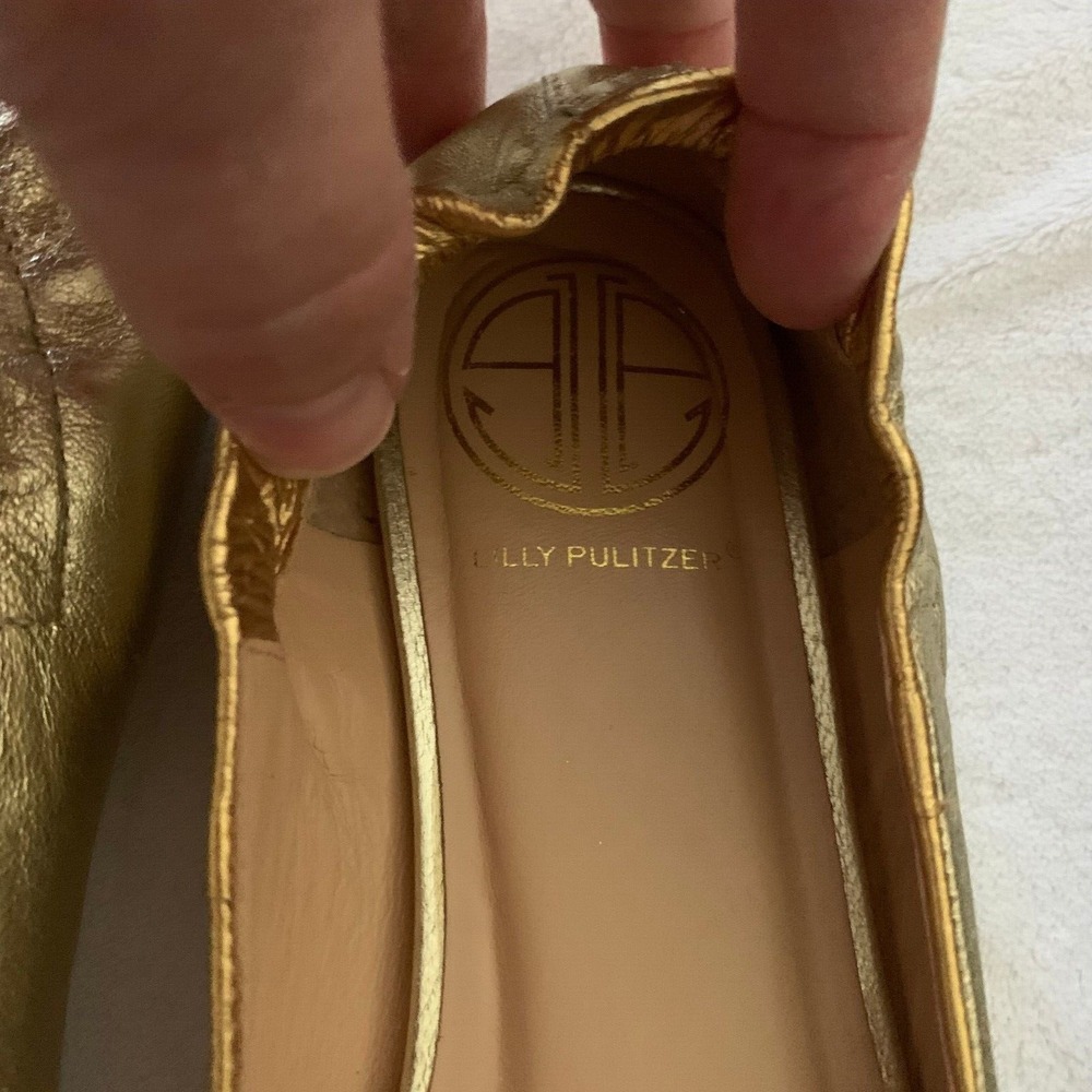 Lilly Pulitzer Lion Knock Knock Leather Ballet Flats‎ Shoes Gold Metallic 6 - Picture 9 of 9